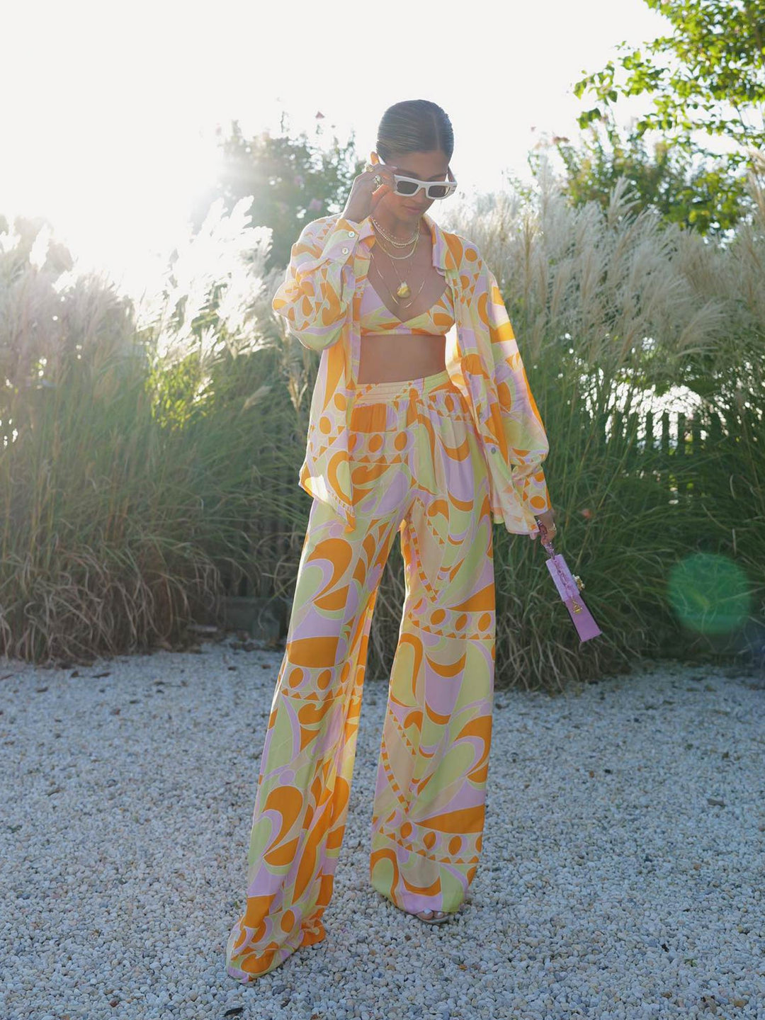 Completo Mare Stampa Tropicale – Camicia e Pantaloni Coordinati