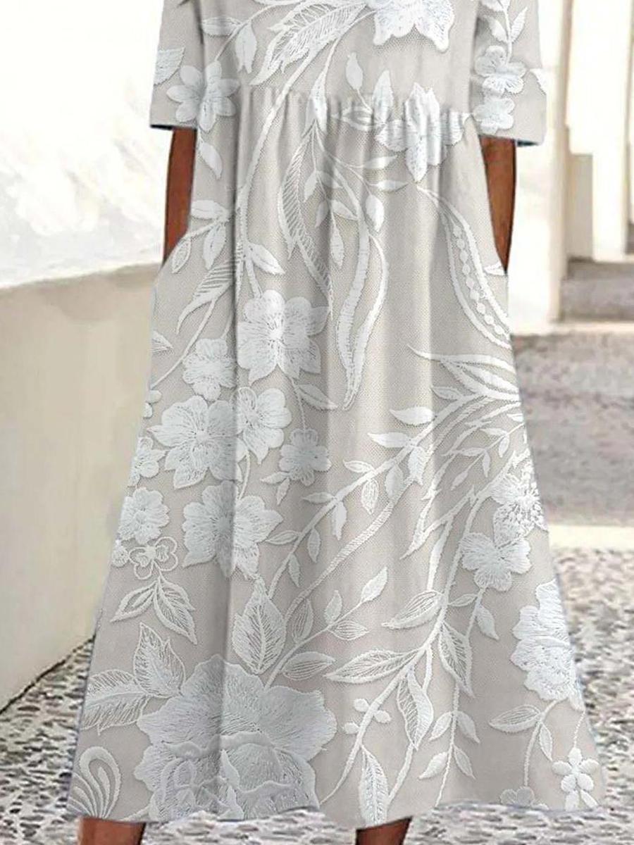 Vestito Midi Basic con Scollo Tondo e Maniche Corte