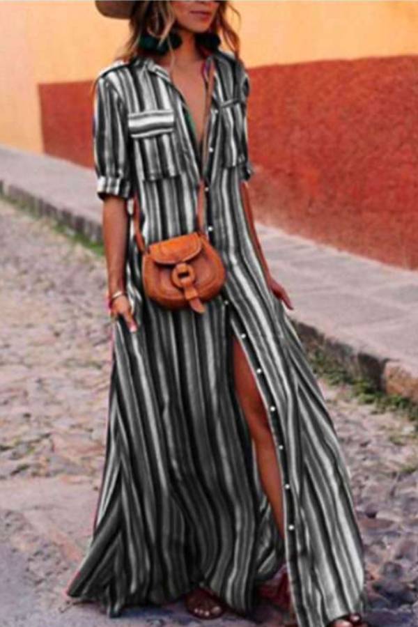 Bohemian – Abito Lungo a Righe Multicolore Stile Boho