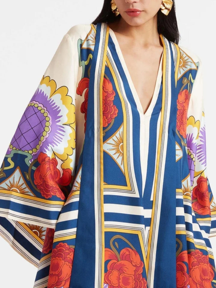 Abito Lungo con Stampa Floreale e Maniche Drappeggiate “Waterfall”