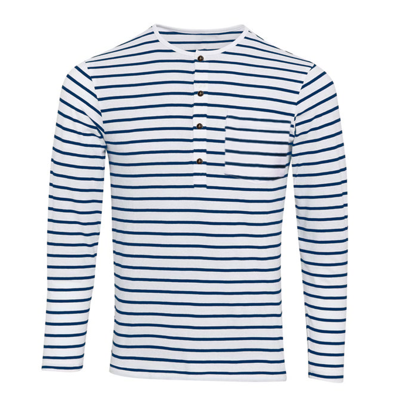 T-Shirt da Uomo a Maniche Lunghe – Colletto Henley e Fantasia a Righe