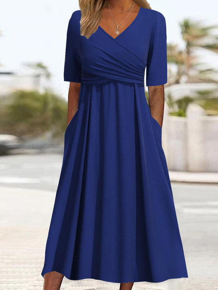 Vestito Midi con Stampa a Tema Piante e Tasche Laterali