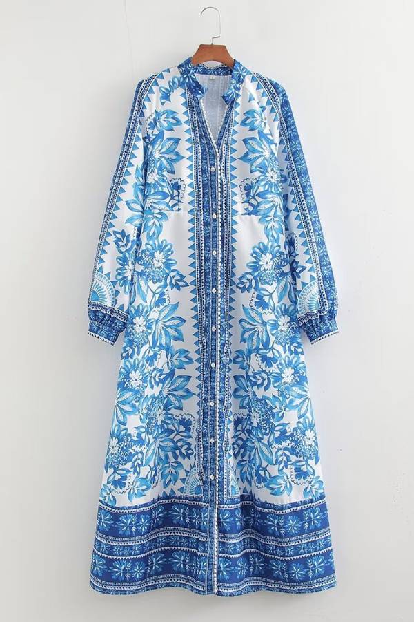 Abito Camicia Lungo con Stampa Unica