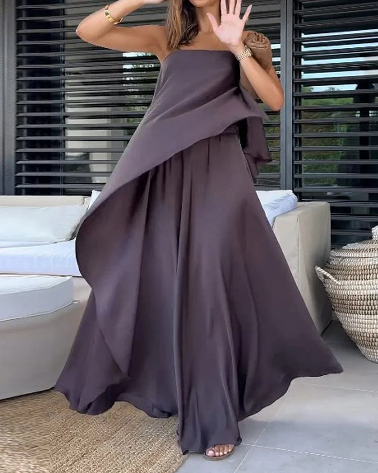 Completo Due Pezzi con Top a Fascia e Gonna Lunga Ampia