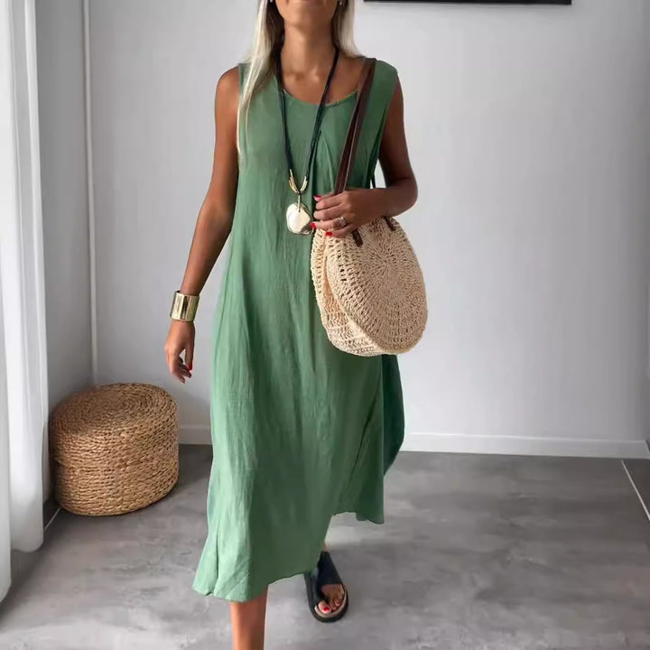 Abito Lungo Casual Senza Maniche con Tasche