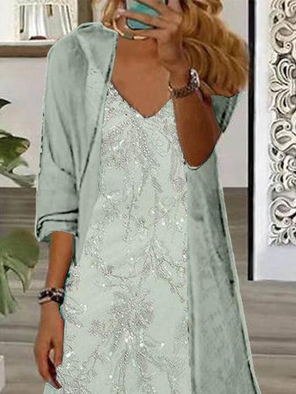 Completo Due Pezzi: Vestito Maxi con Stampa Floreale Giovane e Giacca Leggera