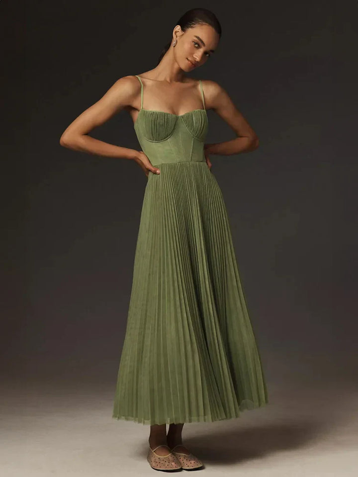 Bustier Eleganza | Abito Midi in Tulle Plissé con Corpetto