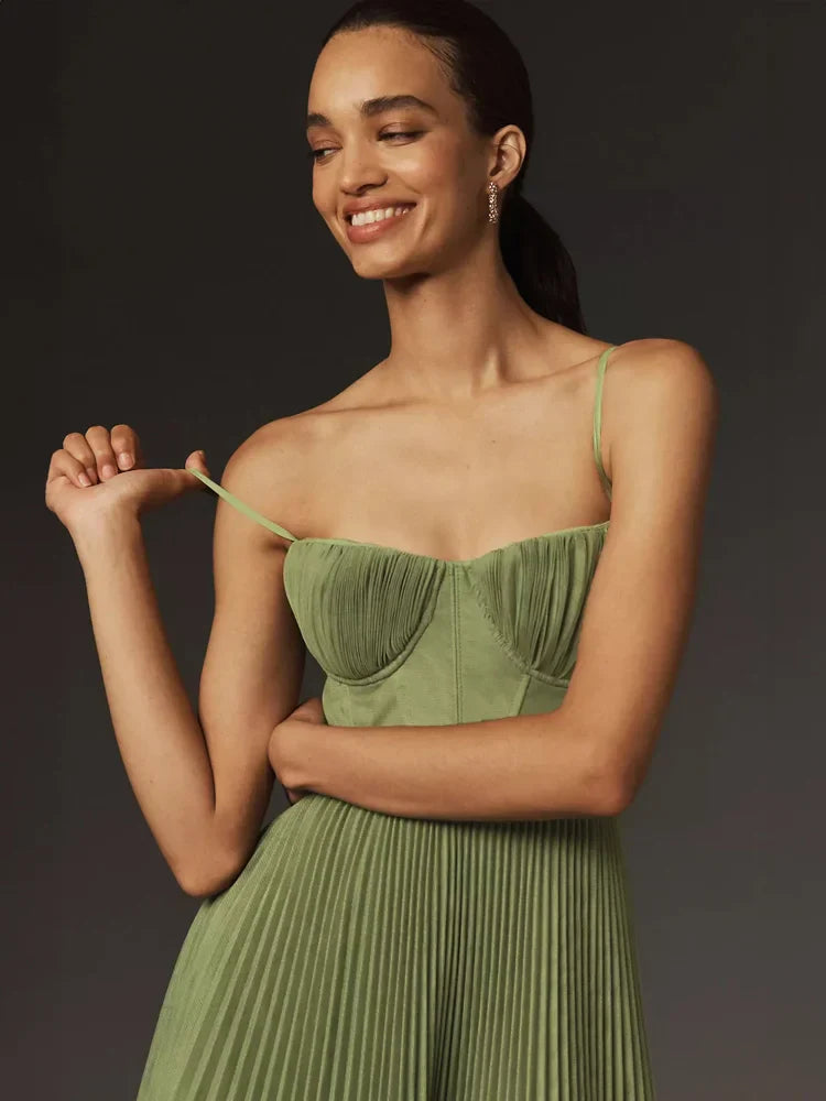 Bustier Eleganza | Abito Midi in Tulle Plissé con Corpetto
