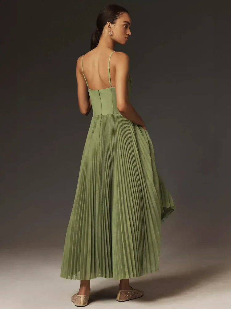 Bustier Eleganza | Abito Midi in Tulle Plissé con Corpetto