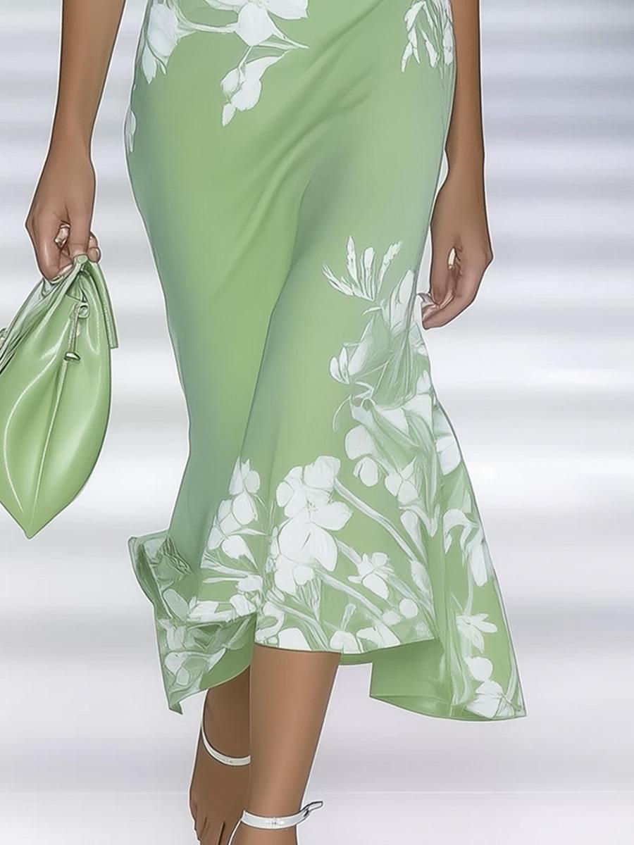 Vestito Maxi con Maniche Corte e Scollo a V