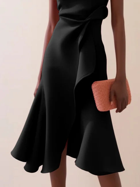 Abito Midi Elegante Senza Maniche con Nodo in Vita