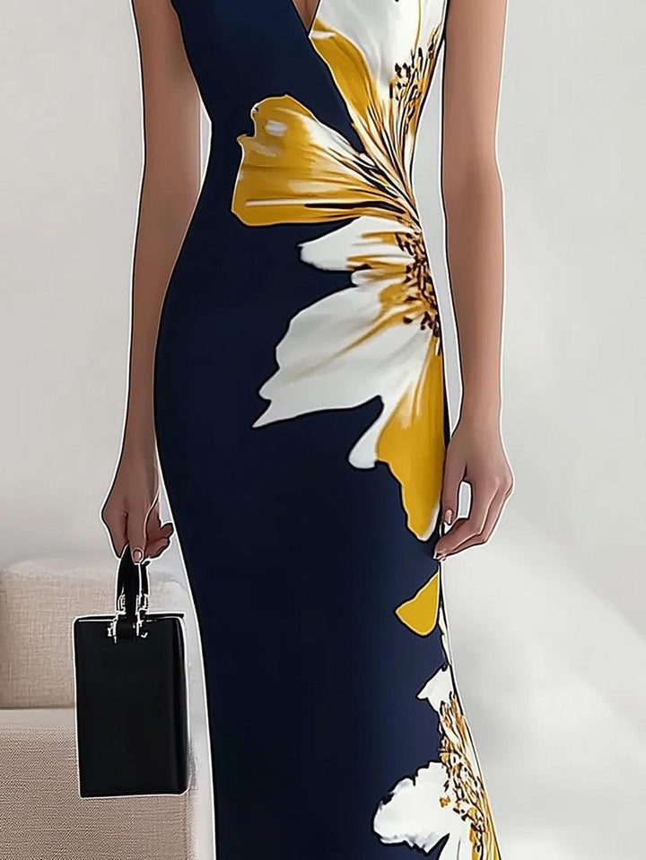 Vestito Maxi Senza Maniche con Stampa Floreale Elegante