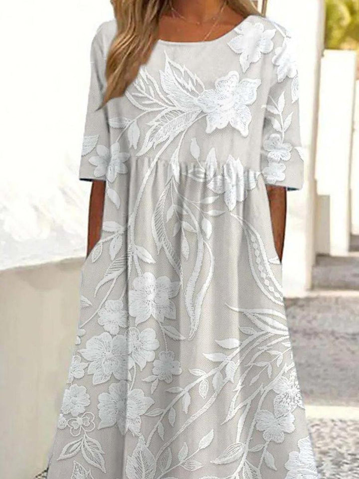 Vestito Midi Basic con Scollo Tondo e Maniche Corte
