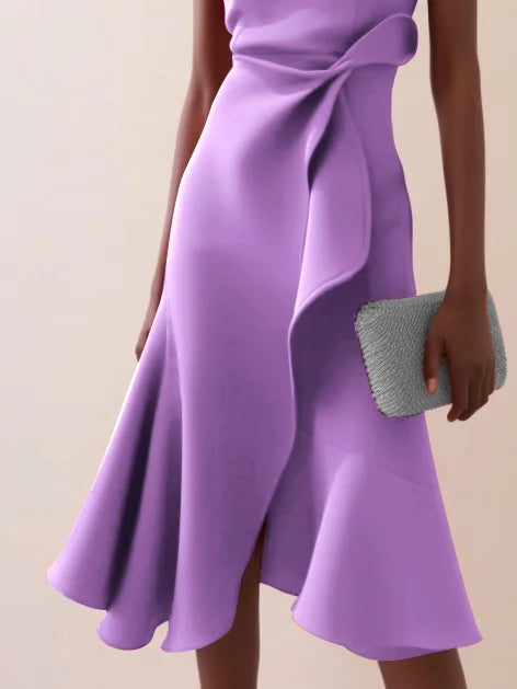 Abito Midi Elegante Senza Maniche con Nodo in Vita