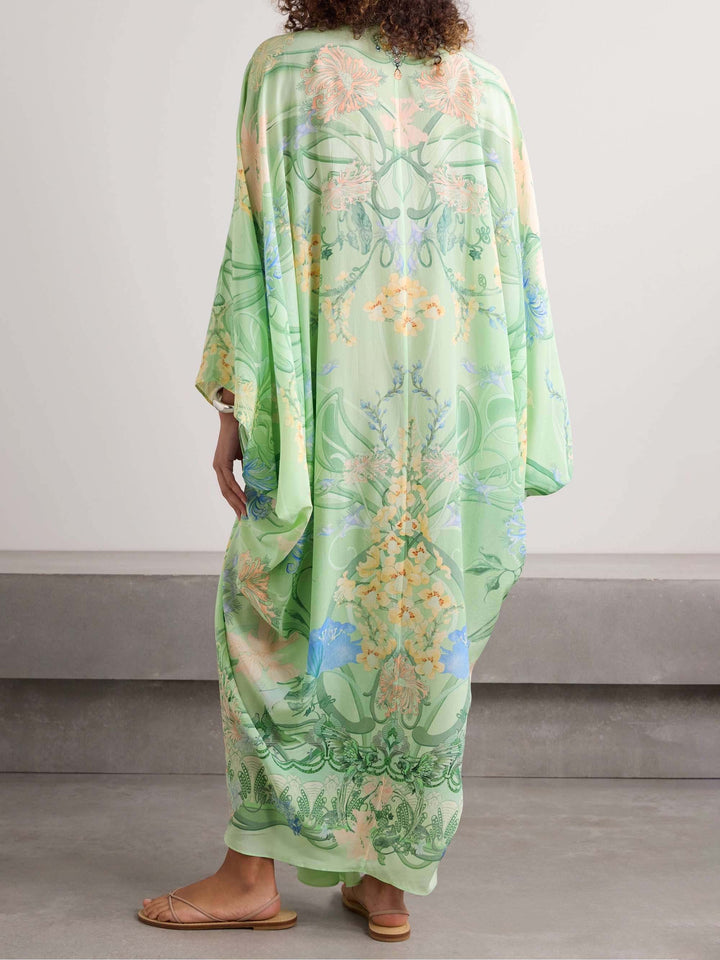 Abito Midi Oversize con Scollo a V e Stampa Floreale