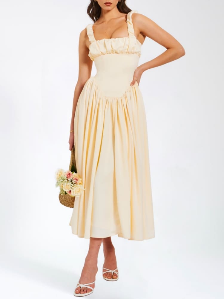 Noreen | Abito Lungo con Corpino Arricciato e Gonna Voluminosa