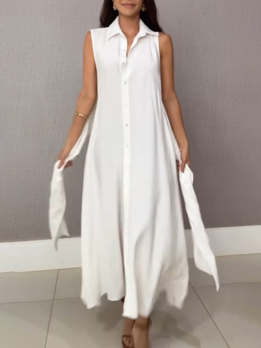 Abito Camicia Midi con Bottoni e Cintura in Vita