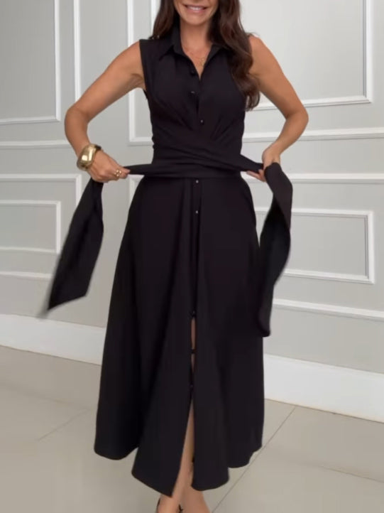 Abito Camicia Midi con Bottoni e Cintura in Vita