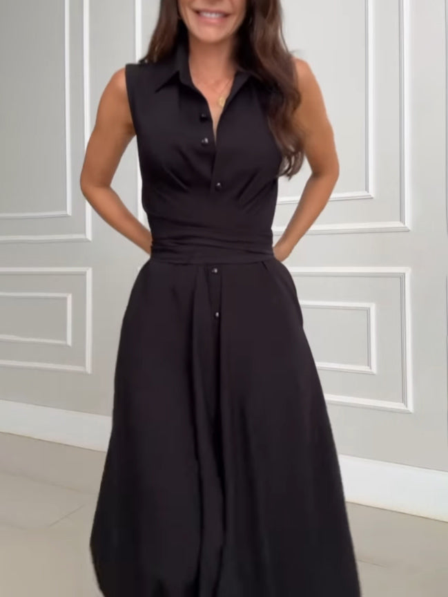Abito Camicia Midi con Bottoni e Cintura in Vita
