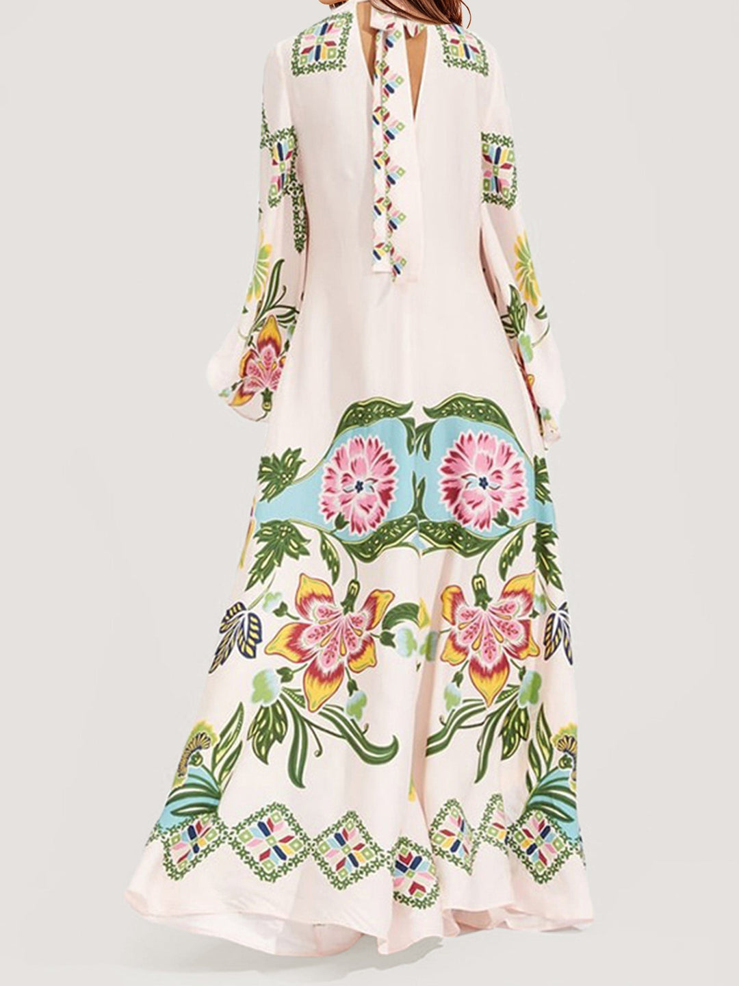 Abito Lungo Boho a Fiori con Maniche Lunghe