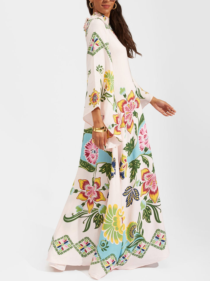 Abito Lungo Boho a Fiori con Maniche Lunghe