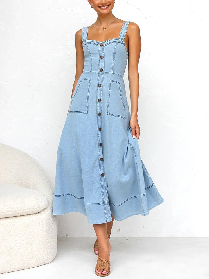 Abito Midi con Bretelle e Bottoni | Stile Casual e Femminile