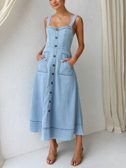 Abito Midi con Bretelle e Bottoni | Stile Casual e Femminile
