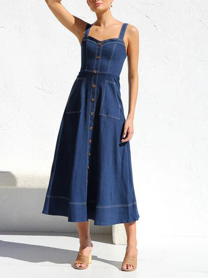 Abito Midi con Bretelle e Bottoni | Stile Casual e Femminile