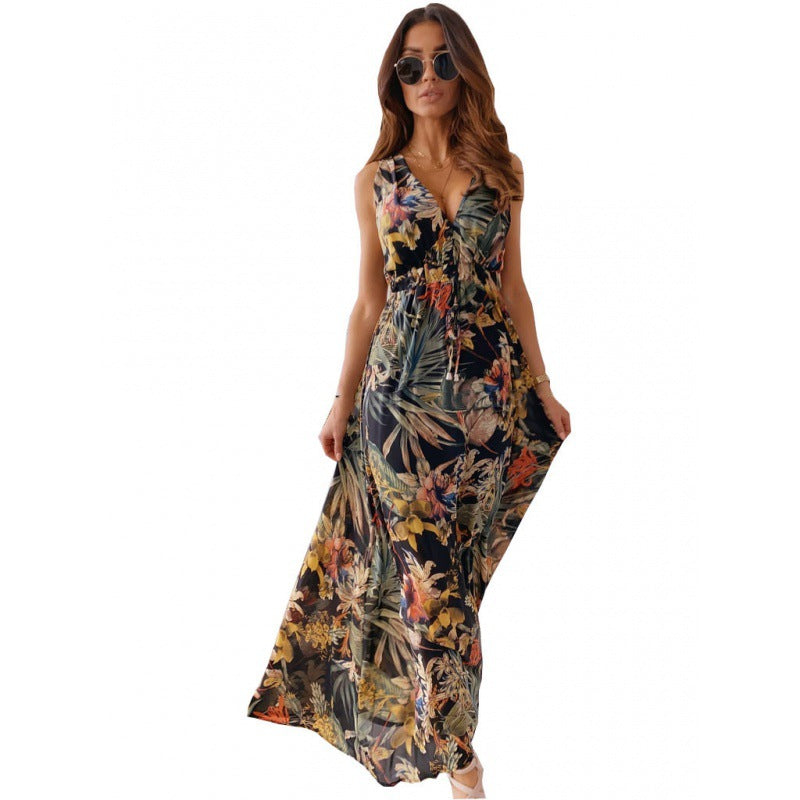 Solea | Abito Lungo Tropicale con Stampa Botanica