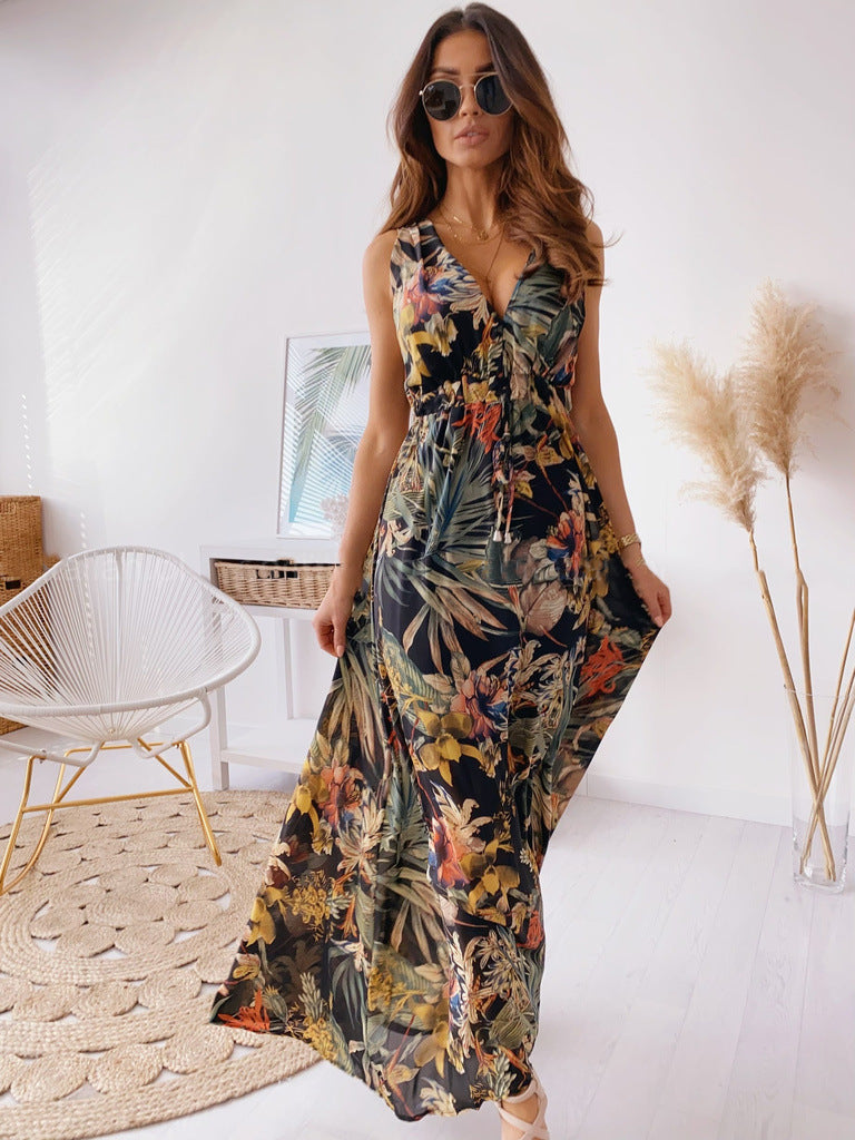 Solea | Abito Lungo Tropicale con Stampa Botanica
