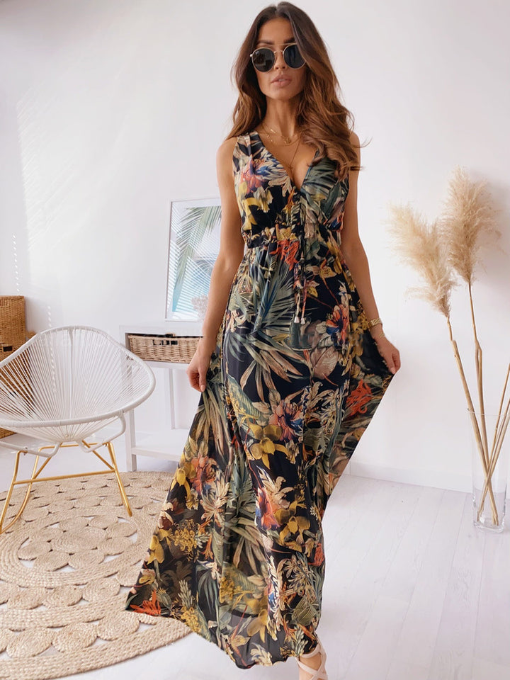 Solea | Abito Lungo Tropicale con Stampa Botanica