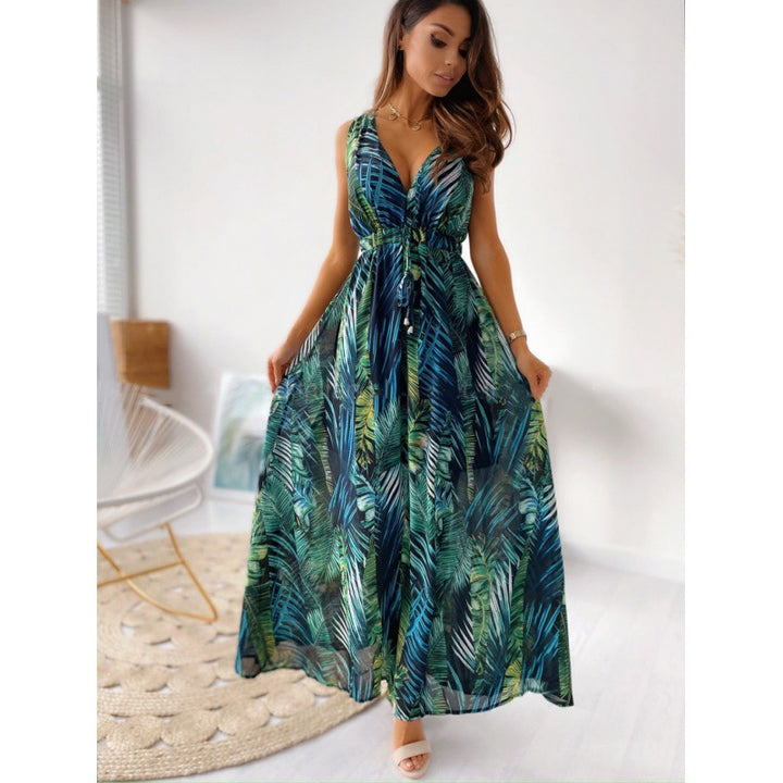 Solea | Abito Lungo Tropicale con Stampa Botanica