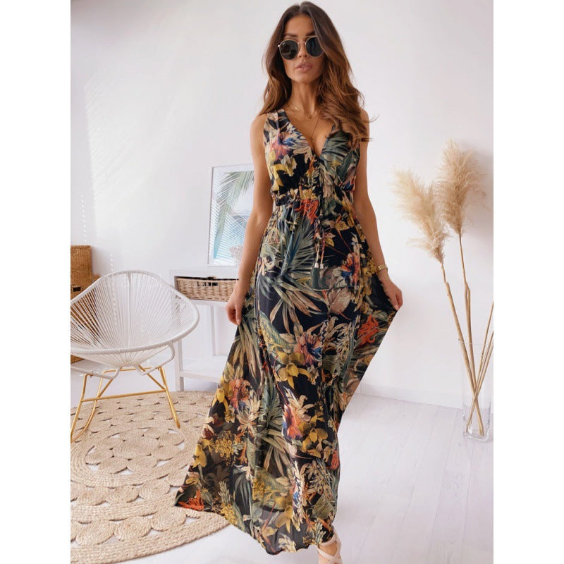 Solea | Abito Lungo Tropicale con Stampa Botanica