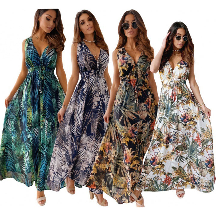 Solea | Abito Lungo Tropicale con Stampa Botanica