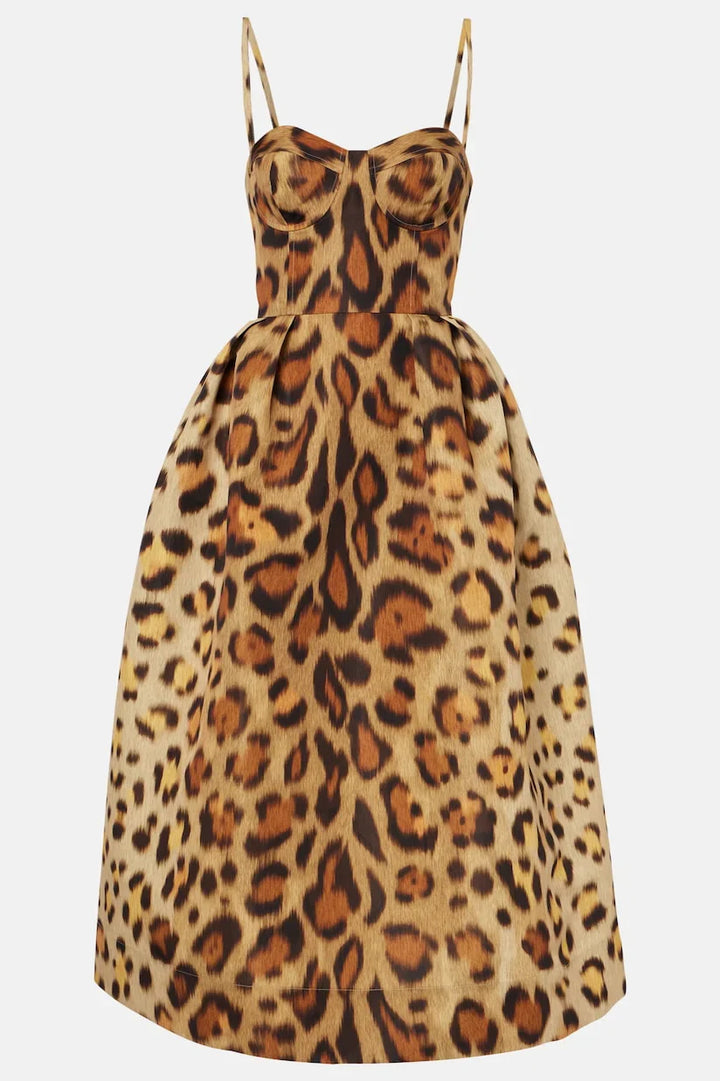 Abito Midi con Bustier e Stampa Animalier