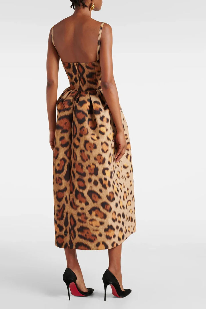 Abito Midi con Bustier e Stampa Animalier