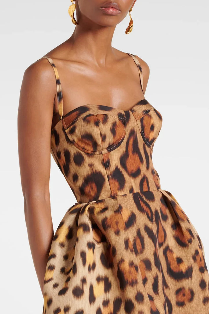 Abito Midi con Bustier e Stampa Animalier