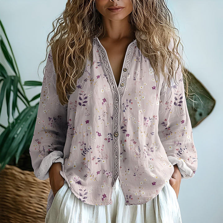 Laura | Blusa Vintage con Stampa Foglie