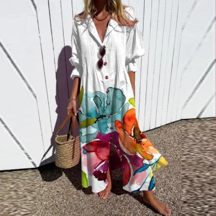 Abito Lungo Boho di Lusso con Scollo a V Profondo