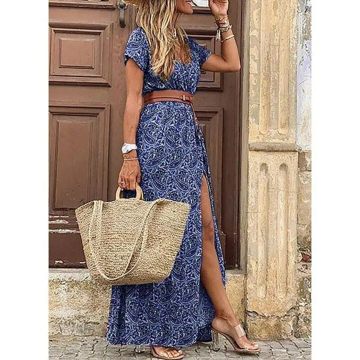 Abito Midi Elegante a Pieghe con Fantasia Floreale