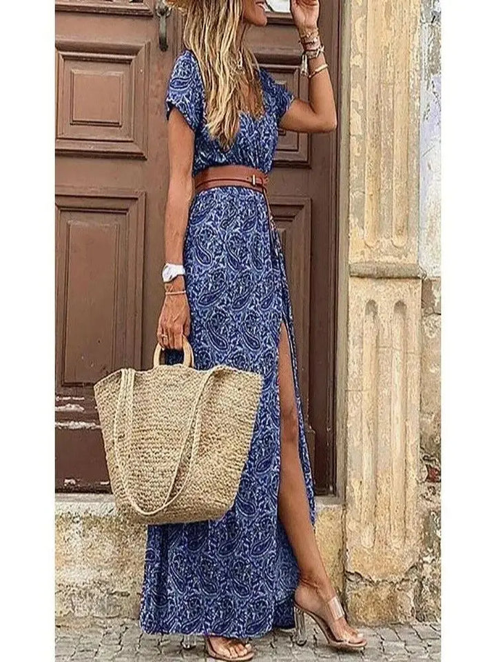 Abito Midi Elegante a Pieghe con Fantasia Floreale