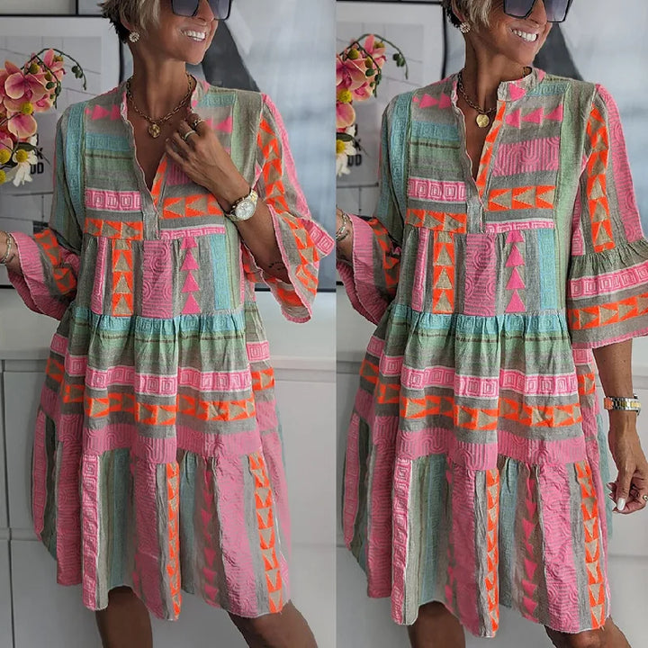 Abito Midi Elegante da Primavera con Linea A e Volant Delicati