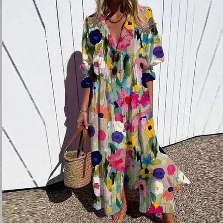 Abito Lungo Boho di Lusso con Scollo a V Profondo