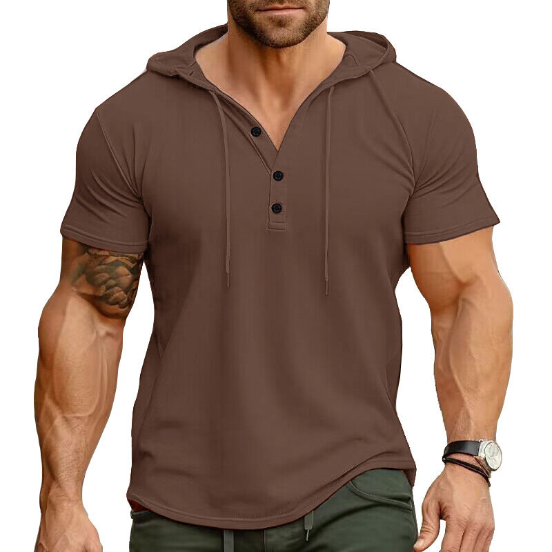 T-shirt Henley con Cappuccio da Uomo – Stile Casual e Vestibilità Slim