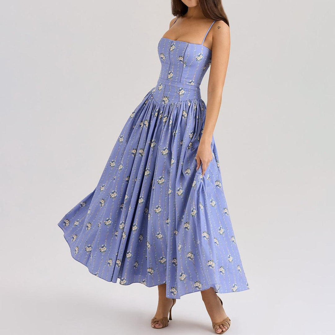 Abito Midi a Bretelle con Stampa Floreale