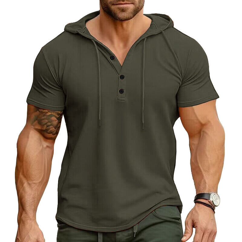 T-shirt Henley con Cappuccio da Uomo – Stile Casual e Vestibilità Slim
