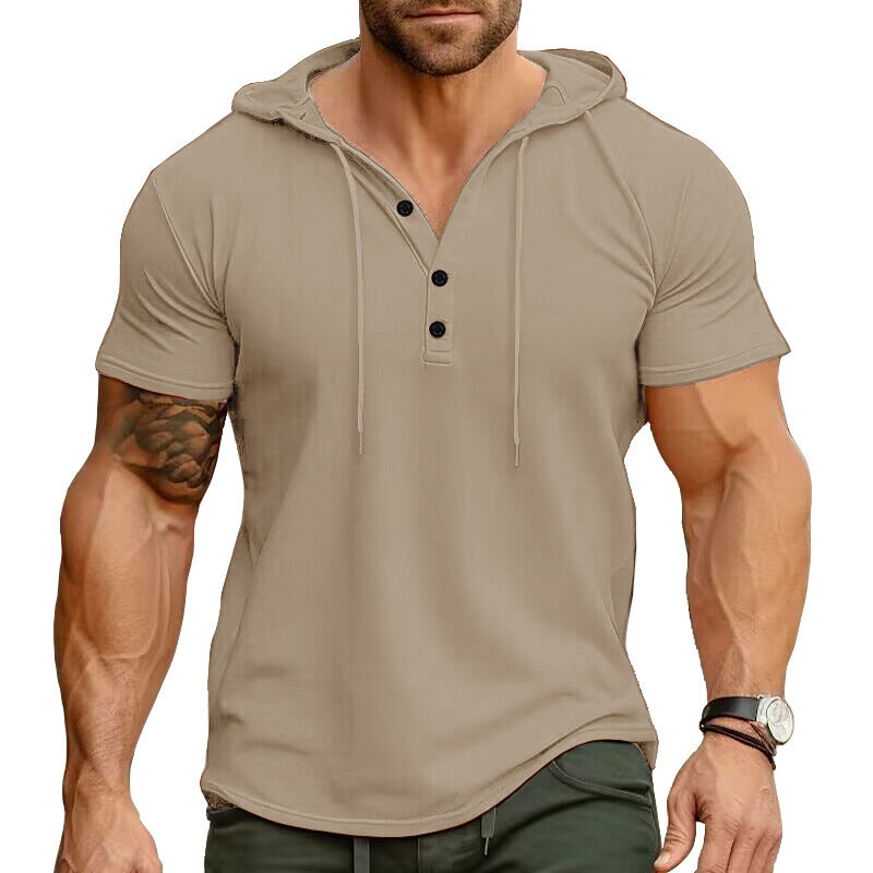 T-shirt Henley con Cappuccio da Uomo – Stile Casual e Vestibilità Slim