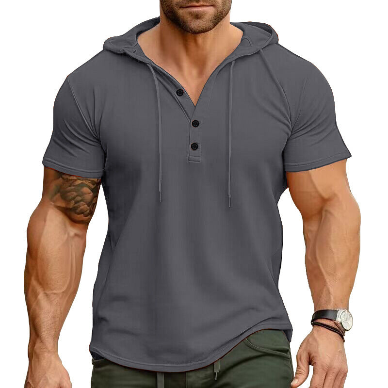 T-shirt Henley con Cappuccio da Uomo – Stile Casual e Vestibilità Slim