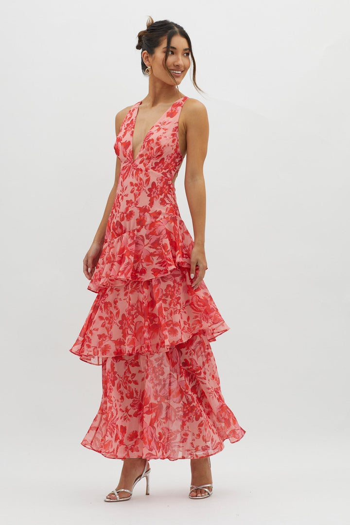 Rosalia | Abito Midi con Balze Floreali