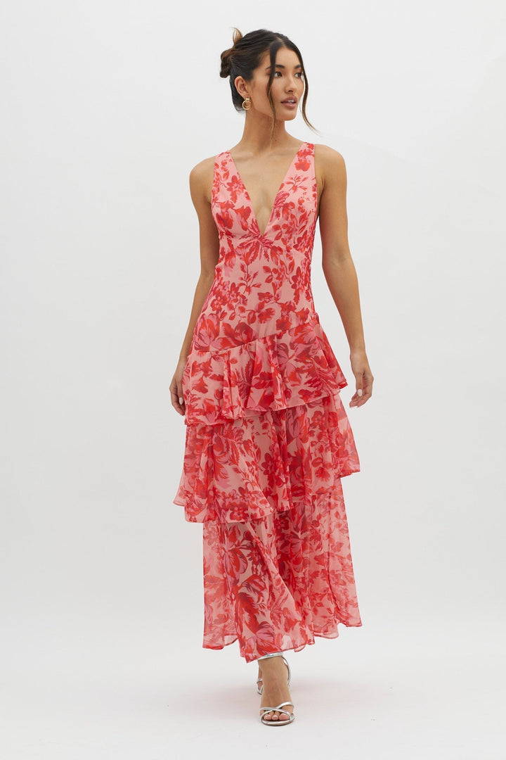 Rosalia | Abito Midi con Balze Floreali